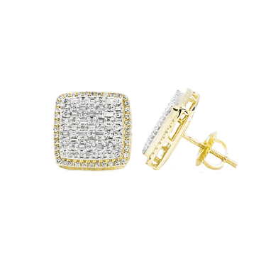 14k yellow gold baguette diamond square stud earrings